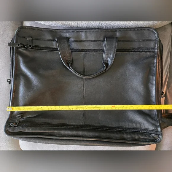 Tumi Black Leather Expandable Laptop Bag - Picture 11 of 13